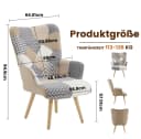 Aunekiv Patchwork-Sessel Grau/Bunt aus Leinen mit Massivholz-Füßen Bild 1