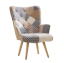Aunekiv Patchwork-Sessel Grau/Bunt aus Leinen mit Massivholz-Füßen Bild 2