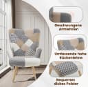 Aunekiv Patchwork-Sessel Grau/Bunt aus Leinen mit Massivholz-Füßen Bild 5