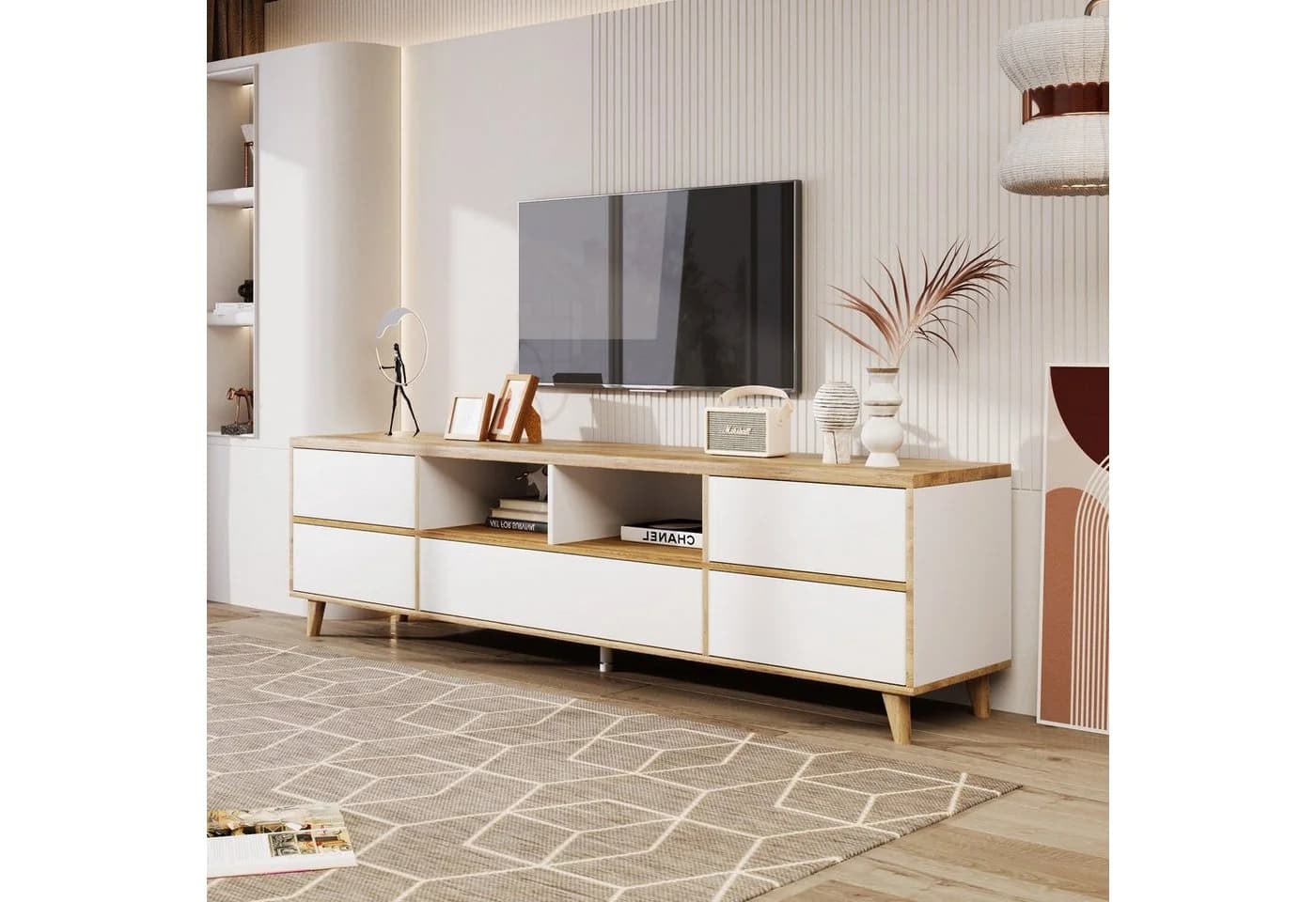 Odikalo TV-Schrank Weiß Landhausstil mit Fächern - Bild 2