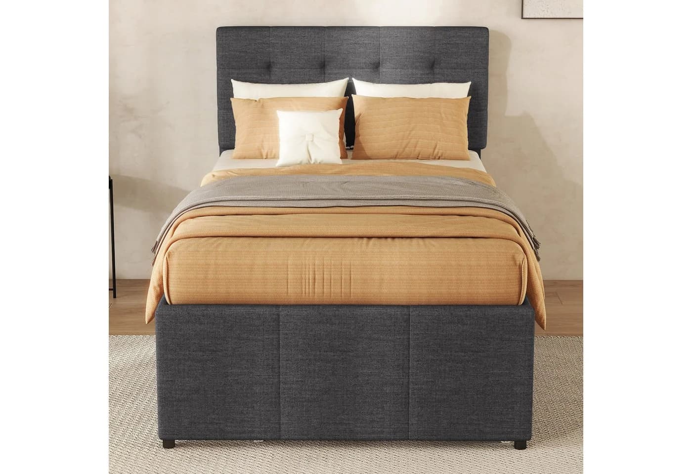 Odikalo Polsterbett mit Ausziehbett & Schubladen Beige/Grau - Bild 3