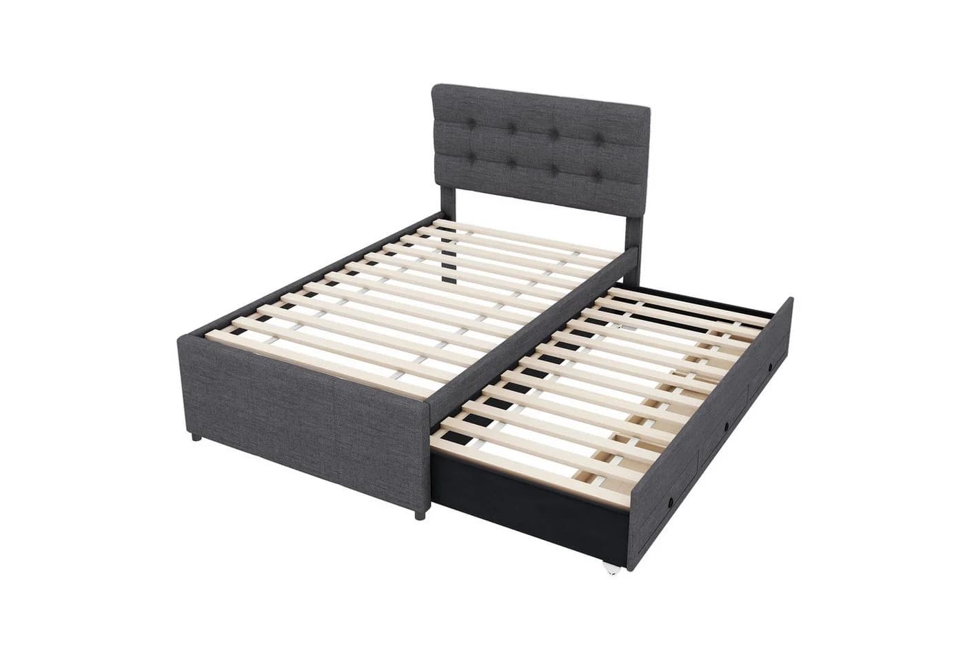 Odikalo Polsterbett mit Ausziehbett & Schubladen Beige/Grau - Bild 5