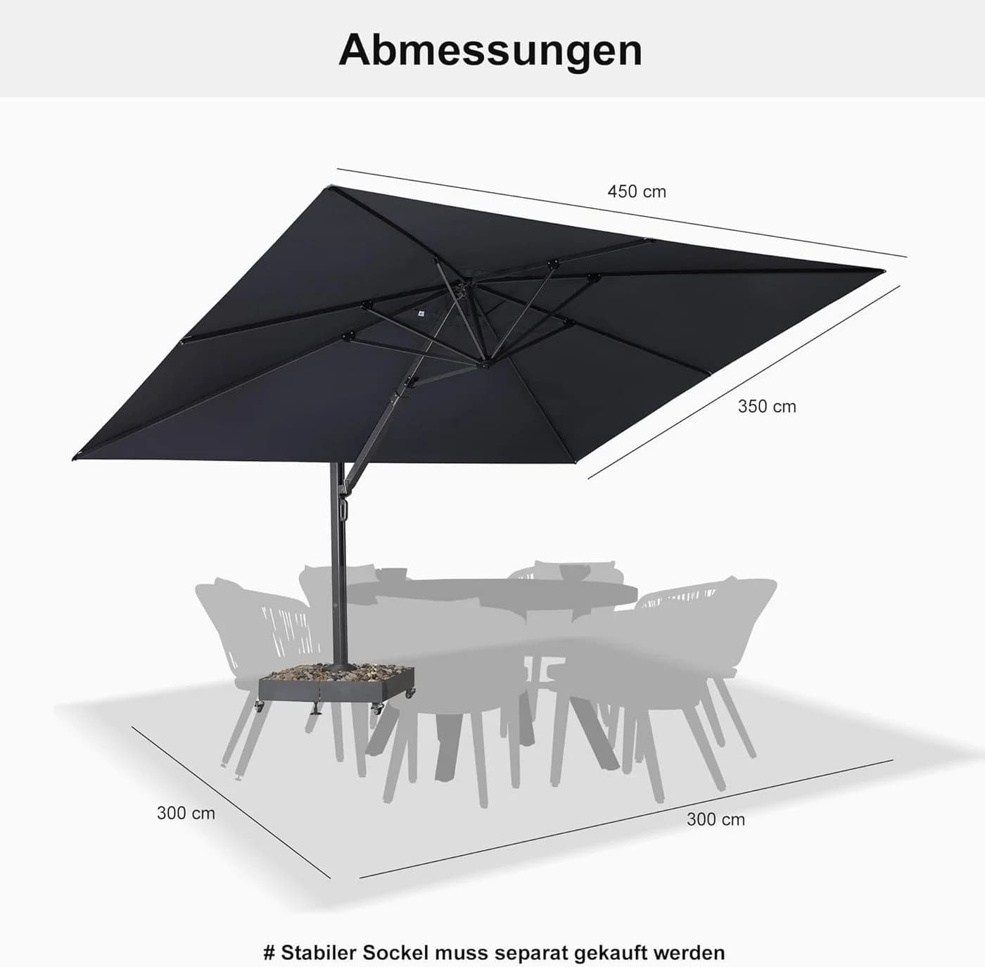 PURPLE LEAF Ampelschirm Grau Aluminium 350x450 cm