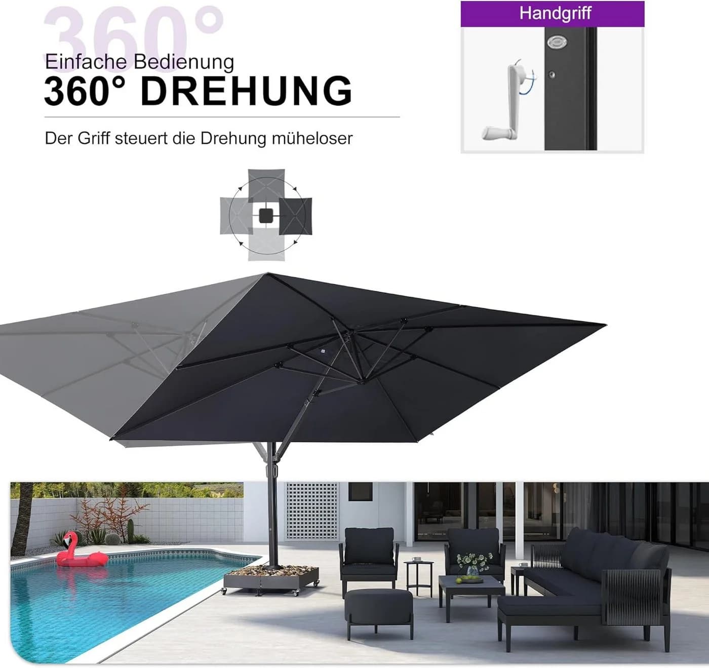 PURPLE LEAF Ampelschirm Grau Aluminium 350x450 cm - Bild 5