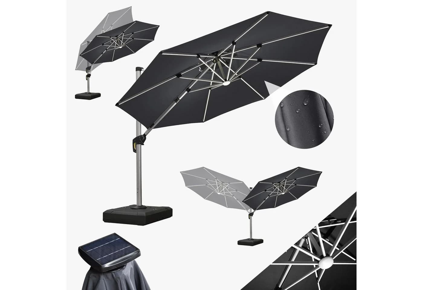 PURPLE LEAF Ampelschirm Grau mit Solar LED 330x330 cm - Bild 2