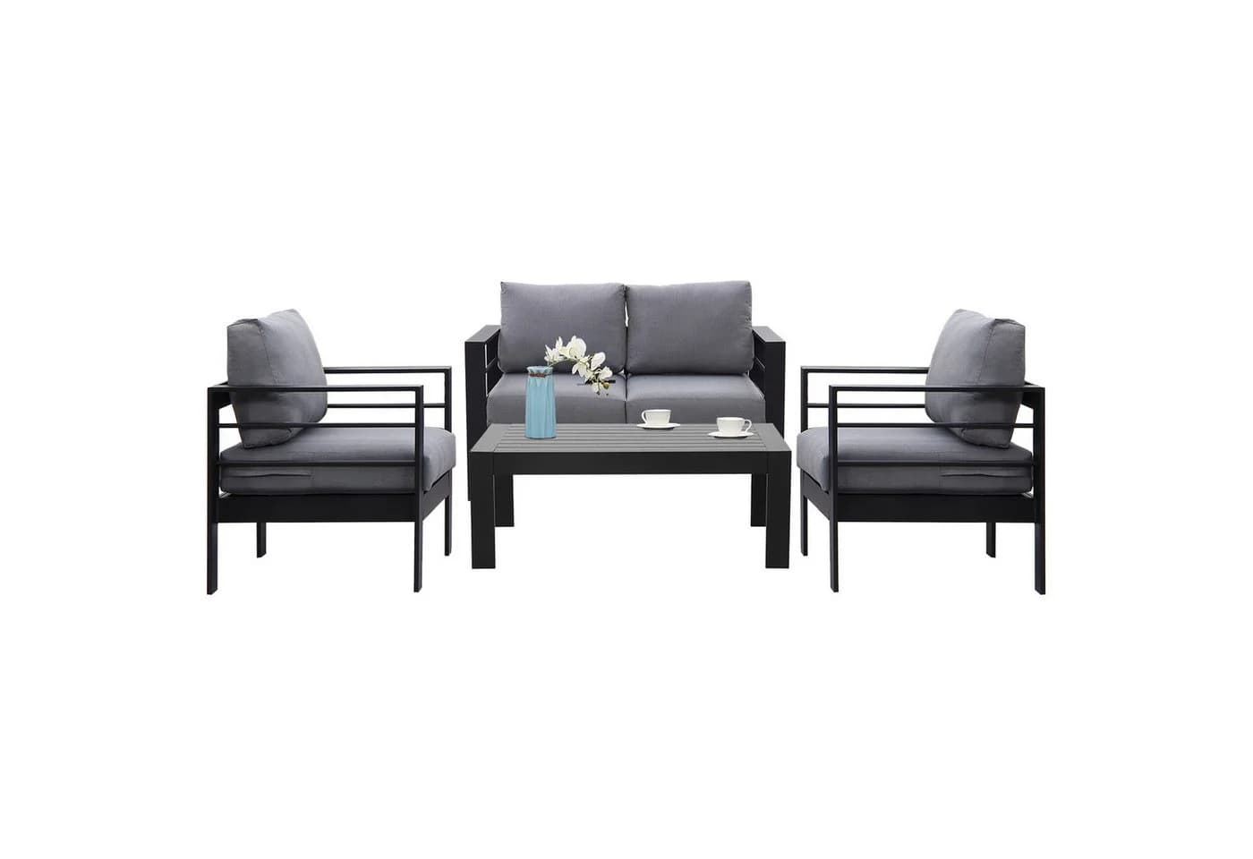 MeXo Gartenlounge-Set Aluminium 4-tlg. Grau WPC-Tischplatte