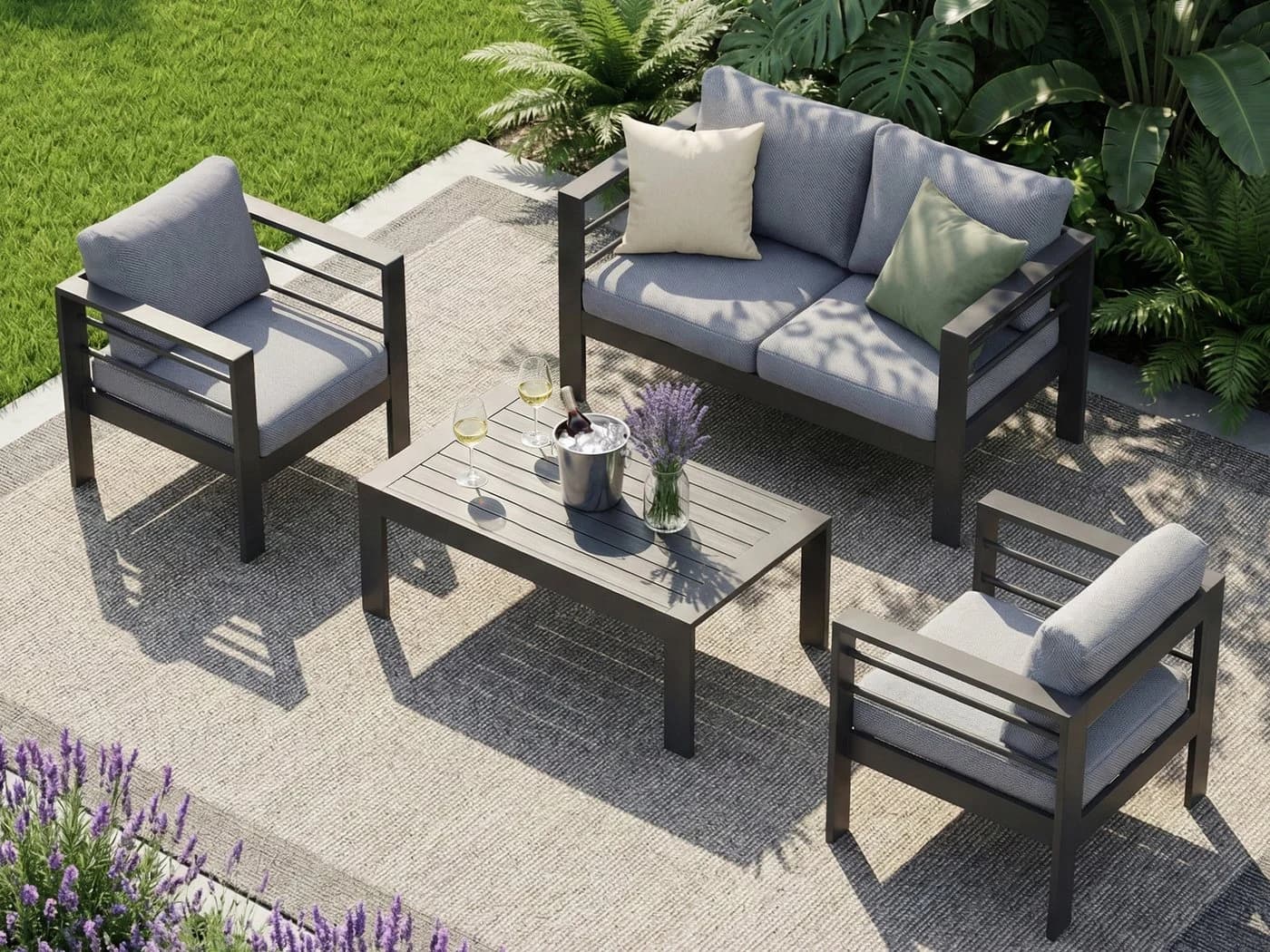 MeXo Gartenlounge-Set Aluminium 4-tlg. Grau WPC-Tischplatte - Bild 2