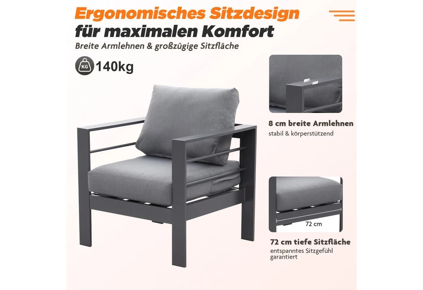 MeXo Gartenlounge-Set Aluminium 4-tlg. Grau WPC-Tischplatte - Bild 4