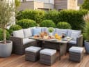 MeXo Loungeset 7-tlg. Grau Poly Rattan mit Esstisch Bild 2