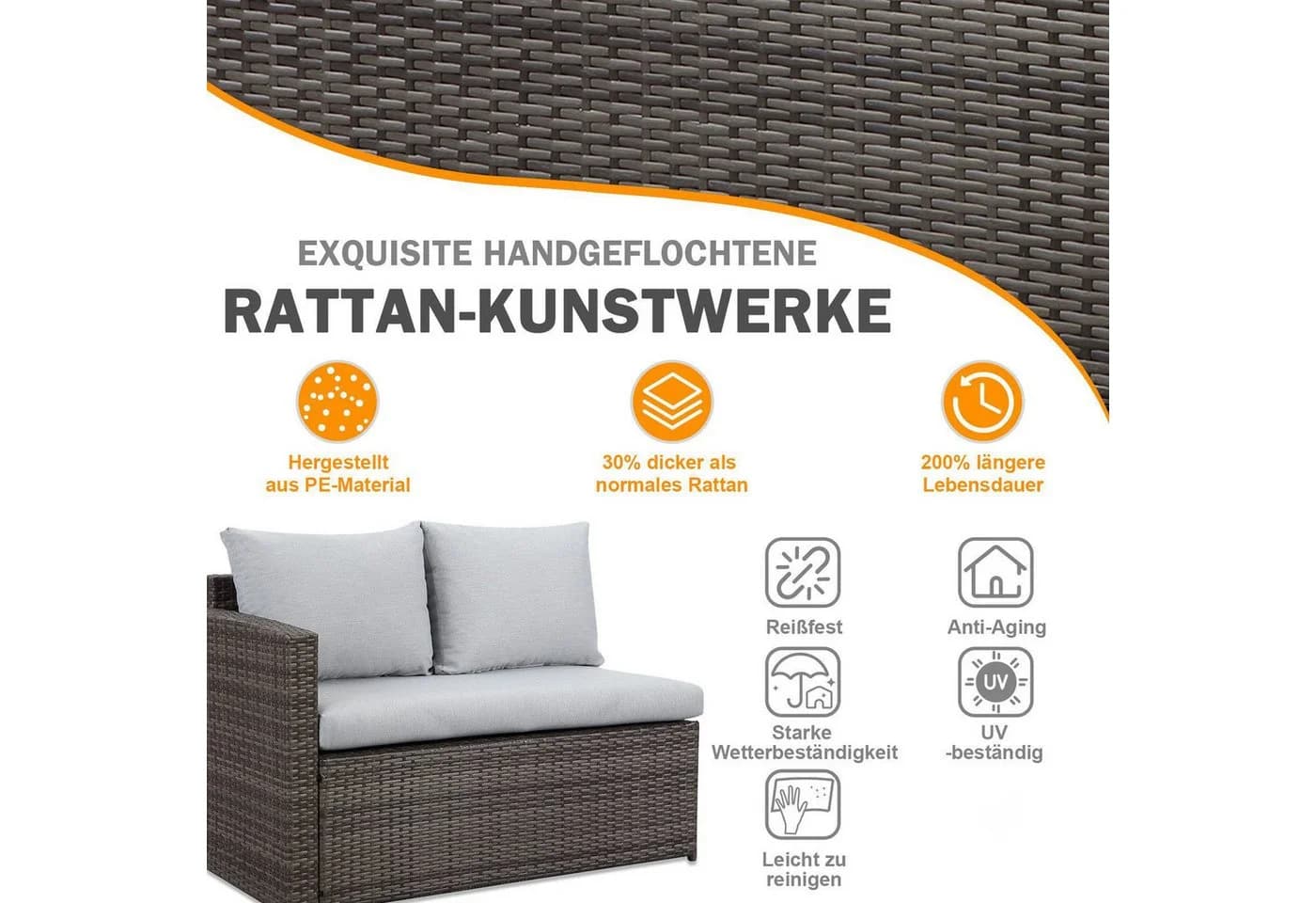 MeXo Loungeset 7-tlg. Grau Poly Rattan mit Esstisch - Bild 5