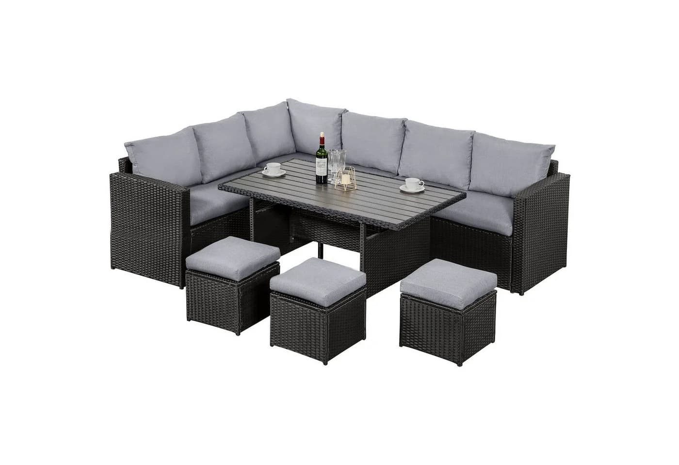 MeXo Gartenlounge-Set 7-tlg. Schwarz/Grau Polyrattan