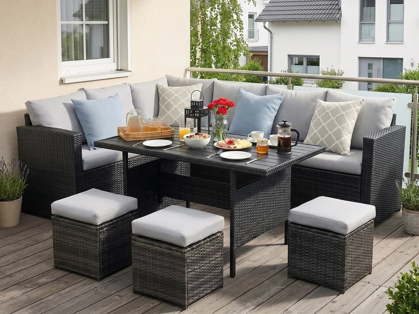 MeXo Gartenlounge-Set 7-tlg. Schwarz/Grau Polyrattan - Bild 2