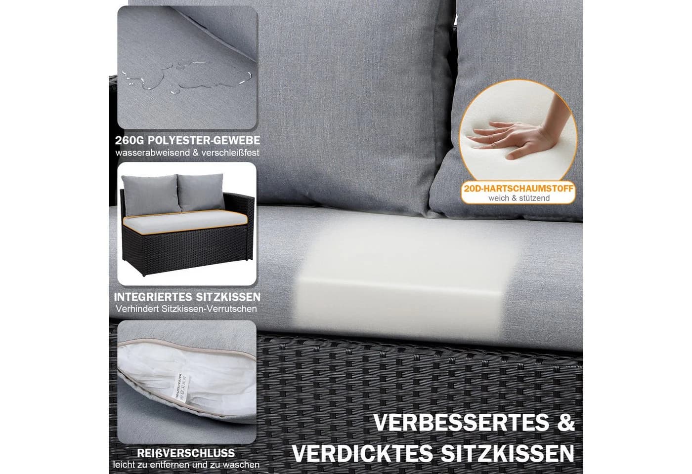 MeXo Gartenlounge-Set 7-tlg. Schwarz/Grau Polyrattan - Bild 5