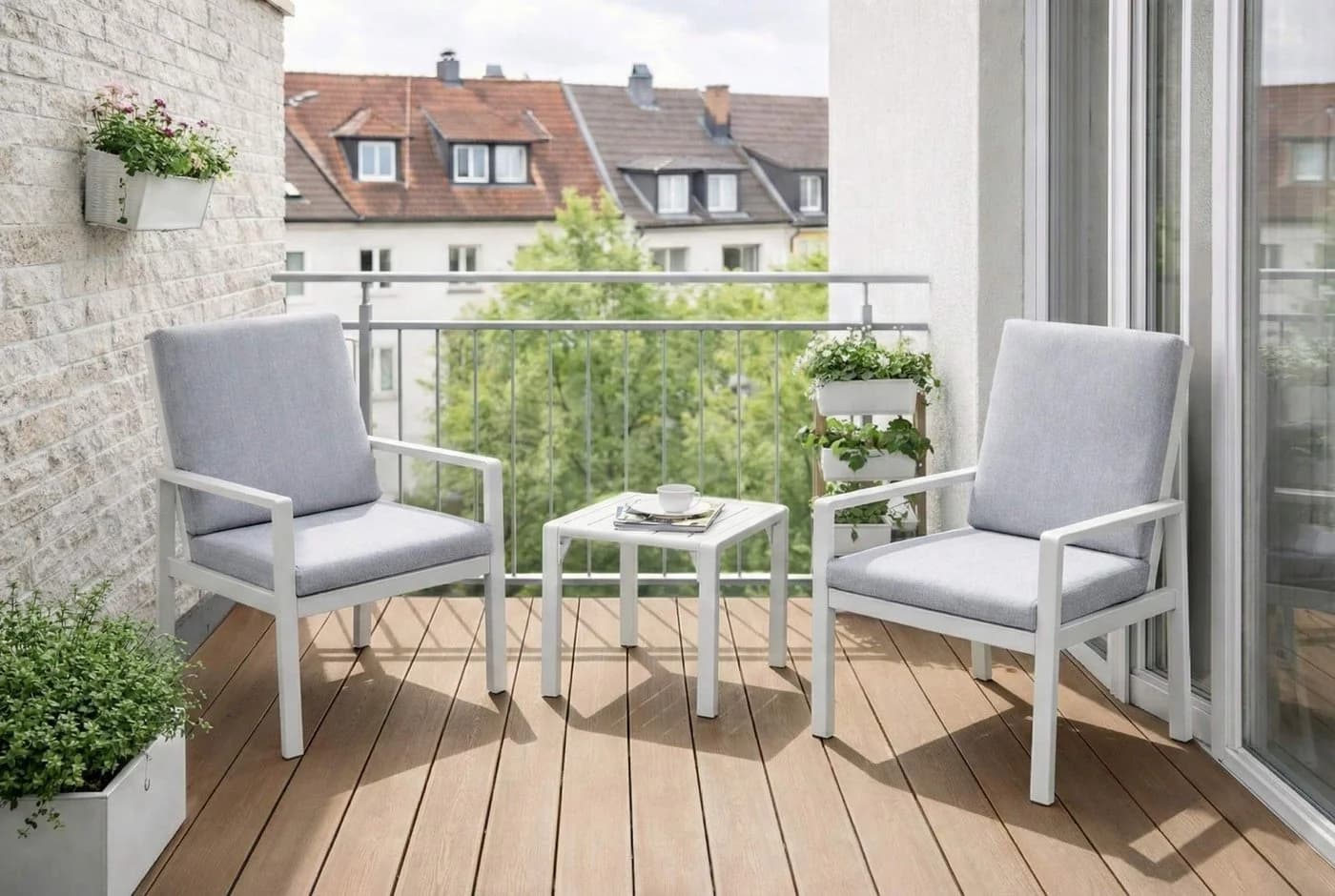 MeXo Gartenlounge-Set Aluminium 3-tlg. mit Kissen weiß - Bild 2