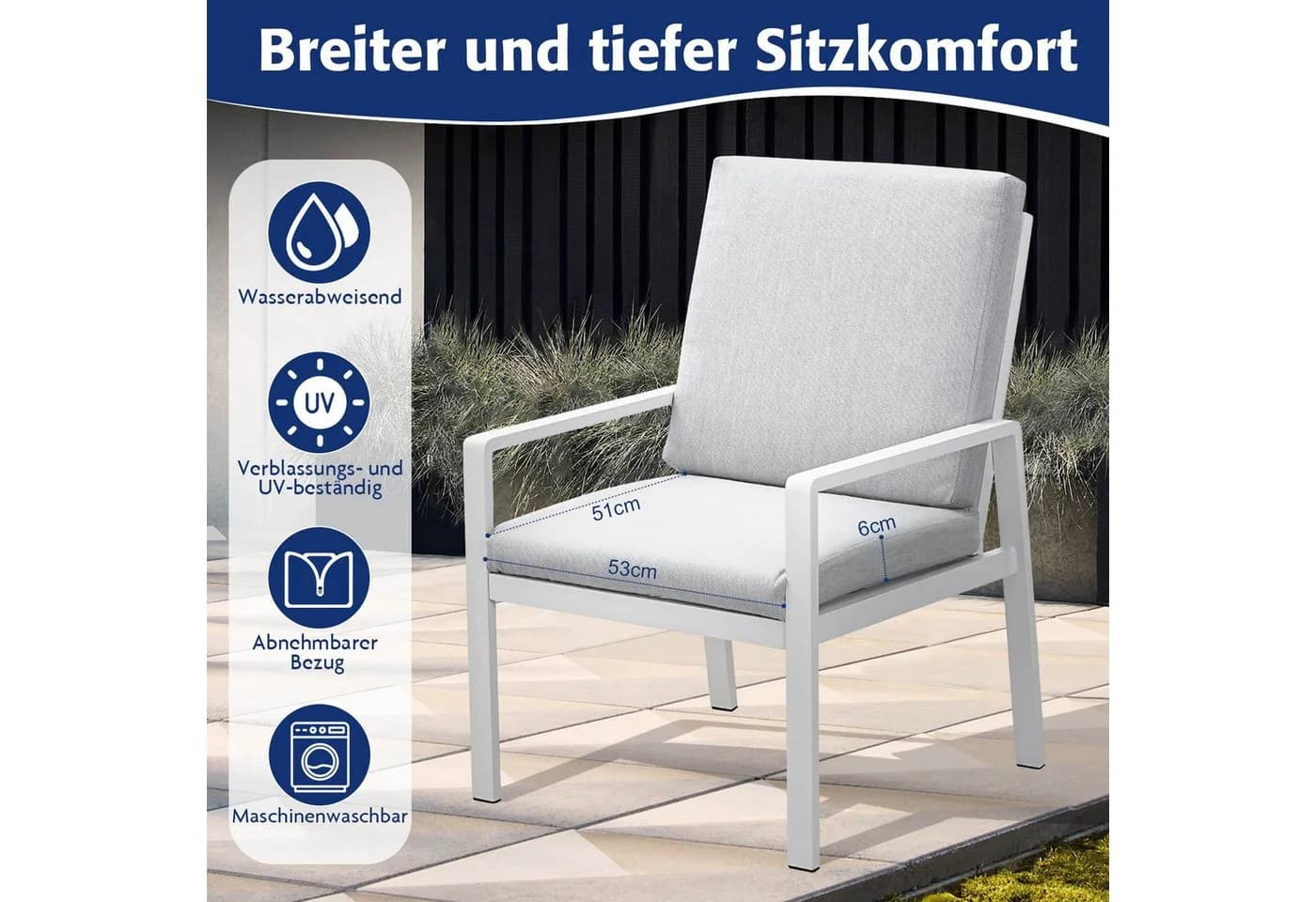 MeXo Gartenlounge-Set Aluminium 3-tlg. mit Kissen weiß - Bild 3