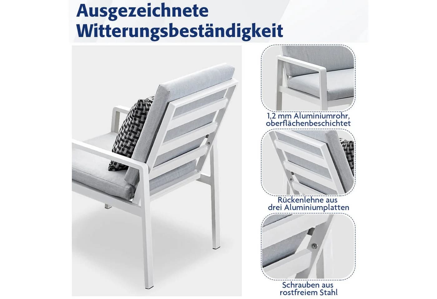MeXo Gartenlounge-Set Aluminium 3-tlg. mit Kissen weiß - Bild 5