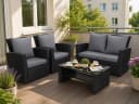 MeXo Gartenlounge-Set 4-tlg. Schwarz Polyrattan mit Kissen Bild 2