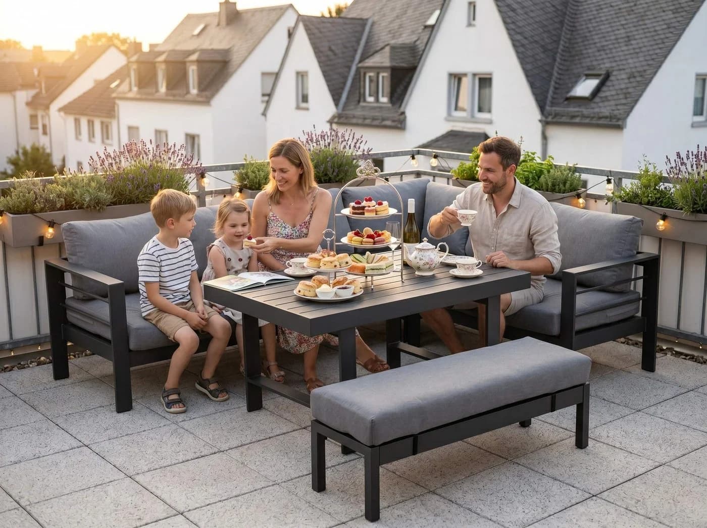 MeXo Gartenlounge-Set XXL Grau Aluminium mit Kissen - Bild 4