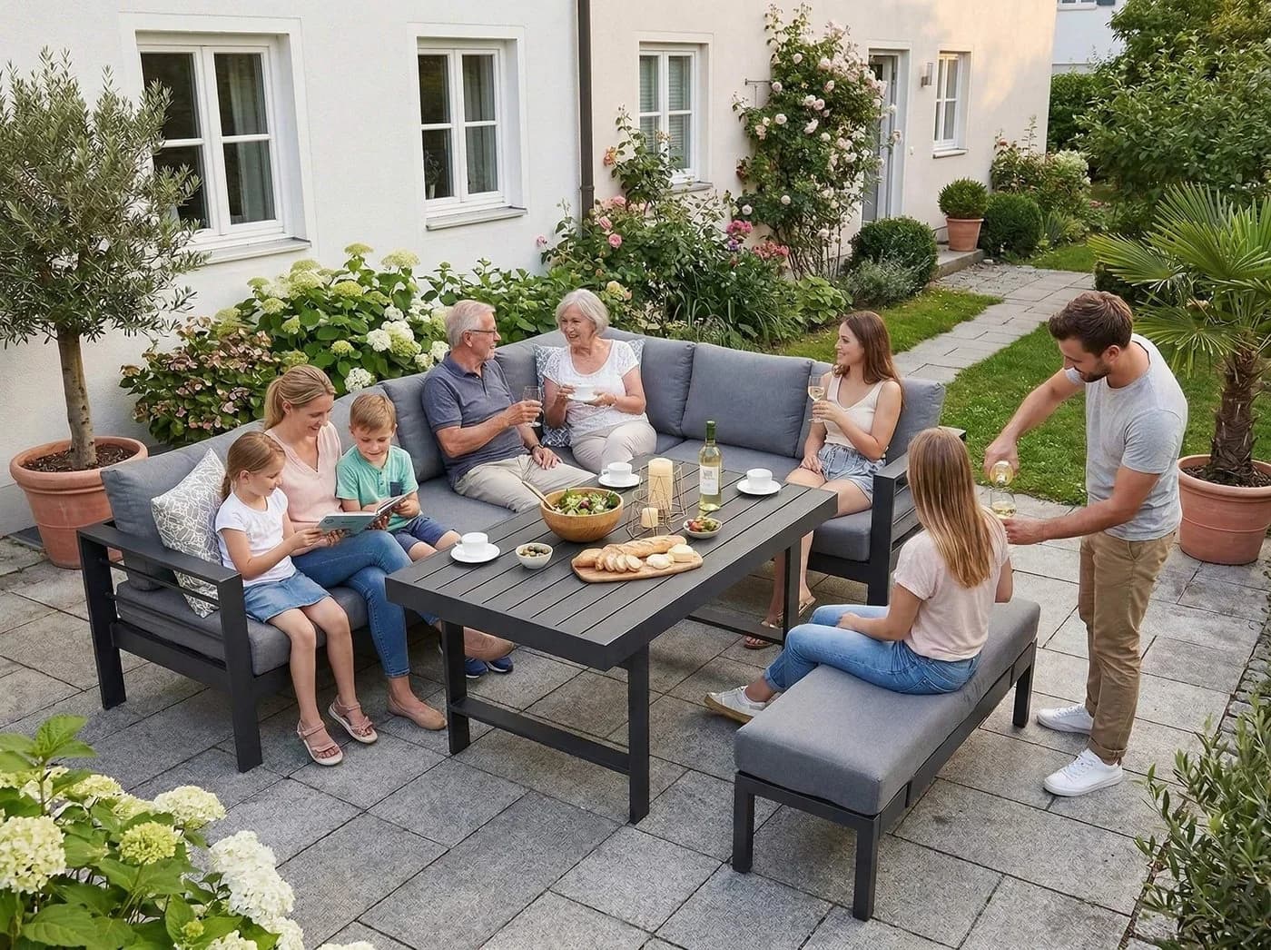 MeXo Gartenlounge-Set XXL Grau Aluminium mit Kissen - Bild 5