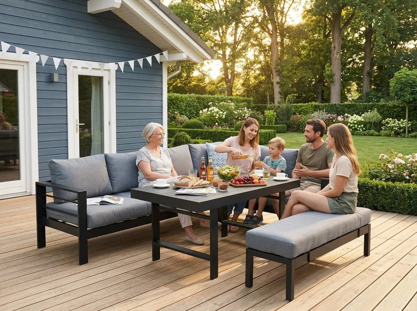 MeXo Gartenlounge-Set XXL Aluminium 6-8 Plätze Schwarz - Bild 4