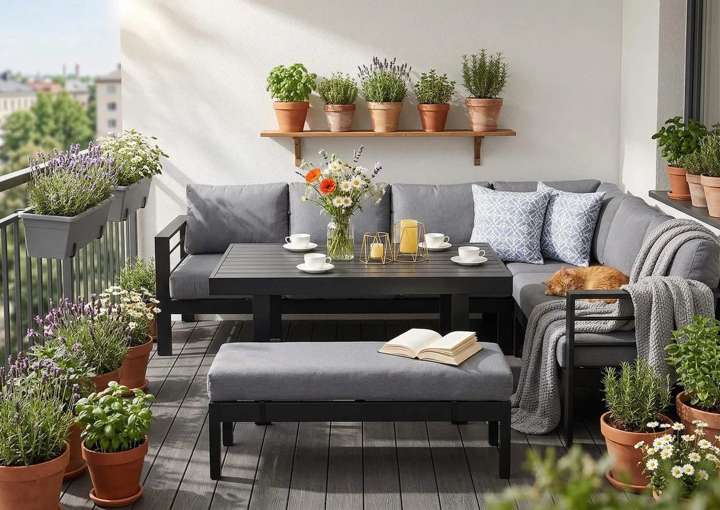 MeXo Gartenlounge-Set XXL Aluminium 6-8 Plätze Schwarz - Bild 5