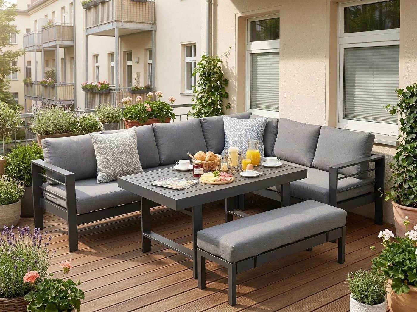 MeXo Gartenlounge-Set Outdoor Aluminium Ecklounge 5-tlg. wetterfest - Bild 2