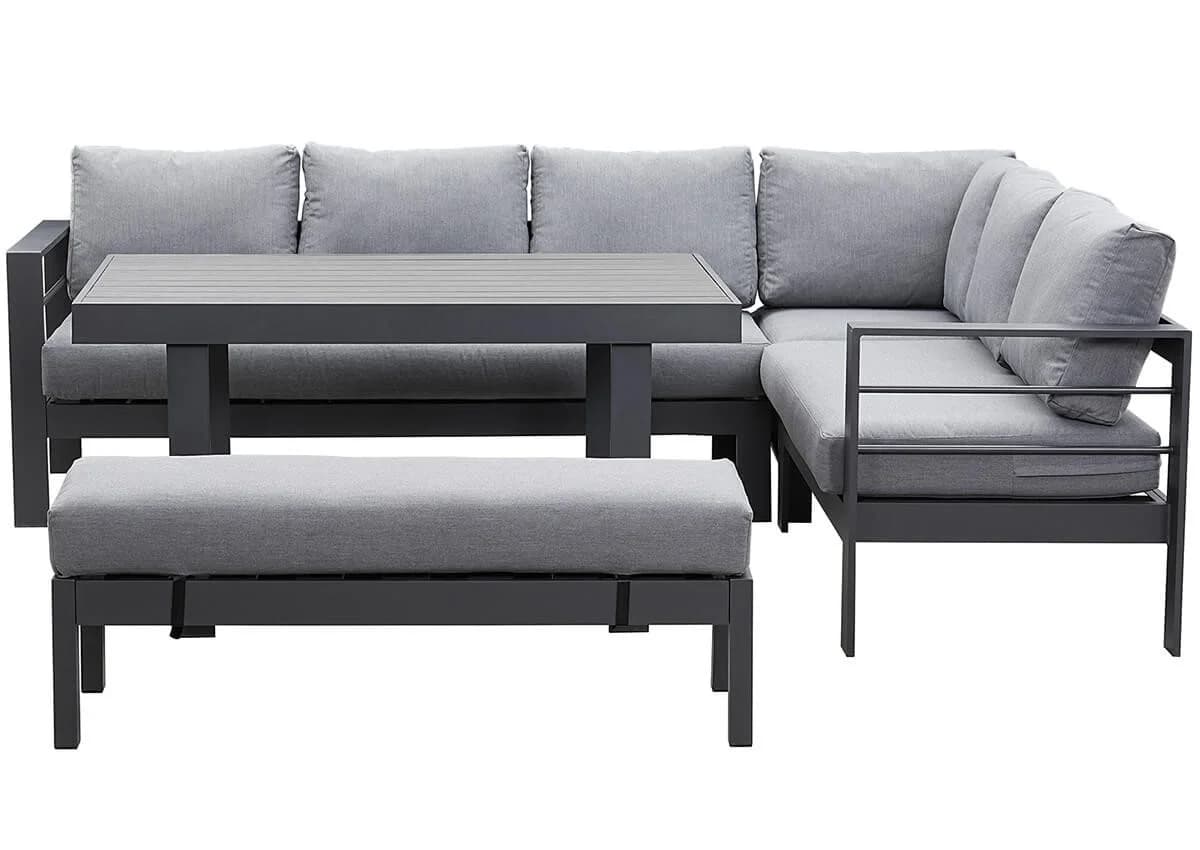 MeXo Gartenlounge-Set XXL Grau Aluminium Ecksofa 6-8 Plätze