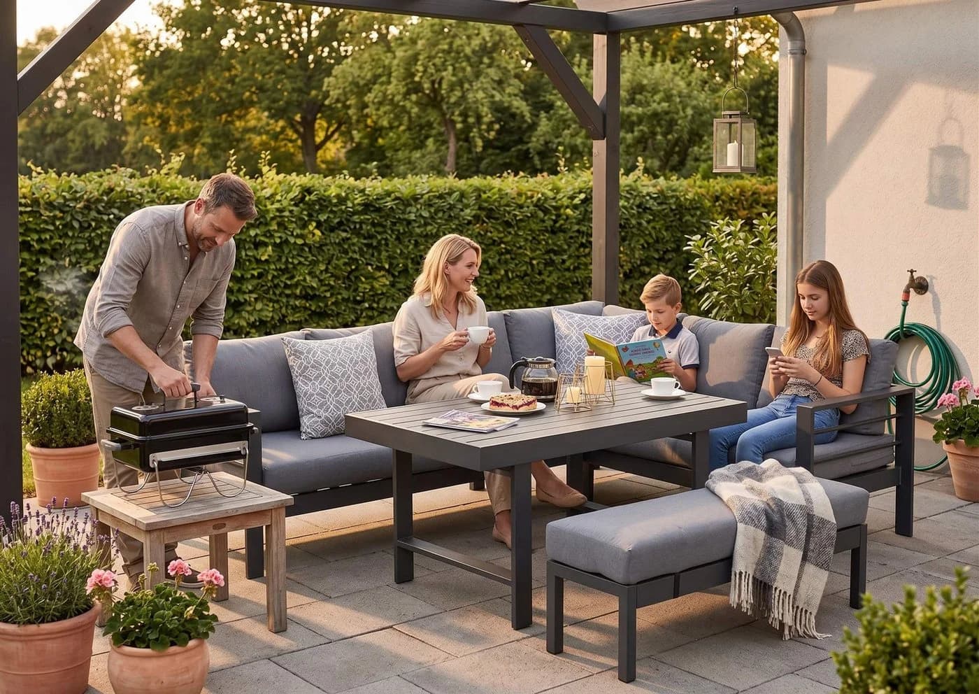MeXo Gartenlounge-Set XXL Grau Aluminium Ecksofa 6-8 Plätze - Bild 3