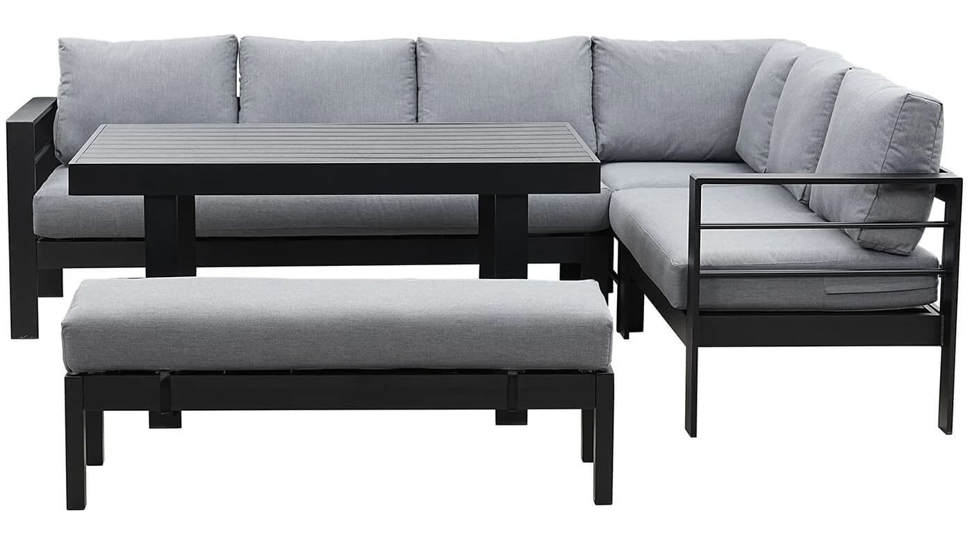 MeXo Gartenlounge-Set XXL 5-tlg. Schwarz Aluminium mit Kissen