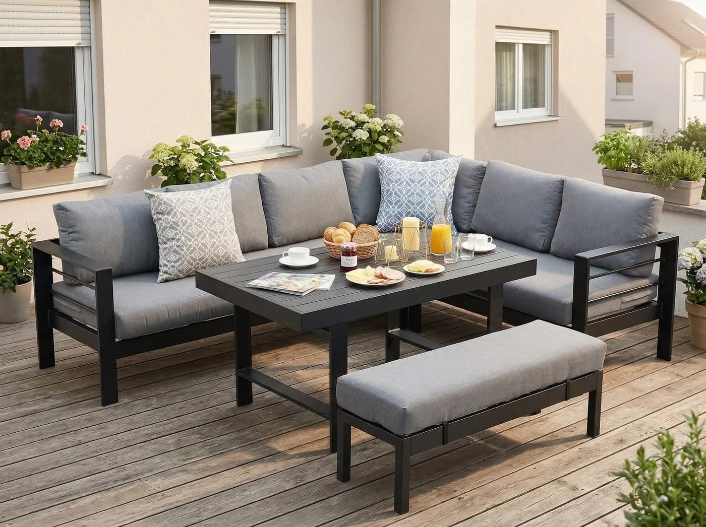 MeXo Gartenlounge-Set XXL 5-tlg. Schwarz Aluminium mit Kissen - Bild 3