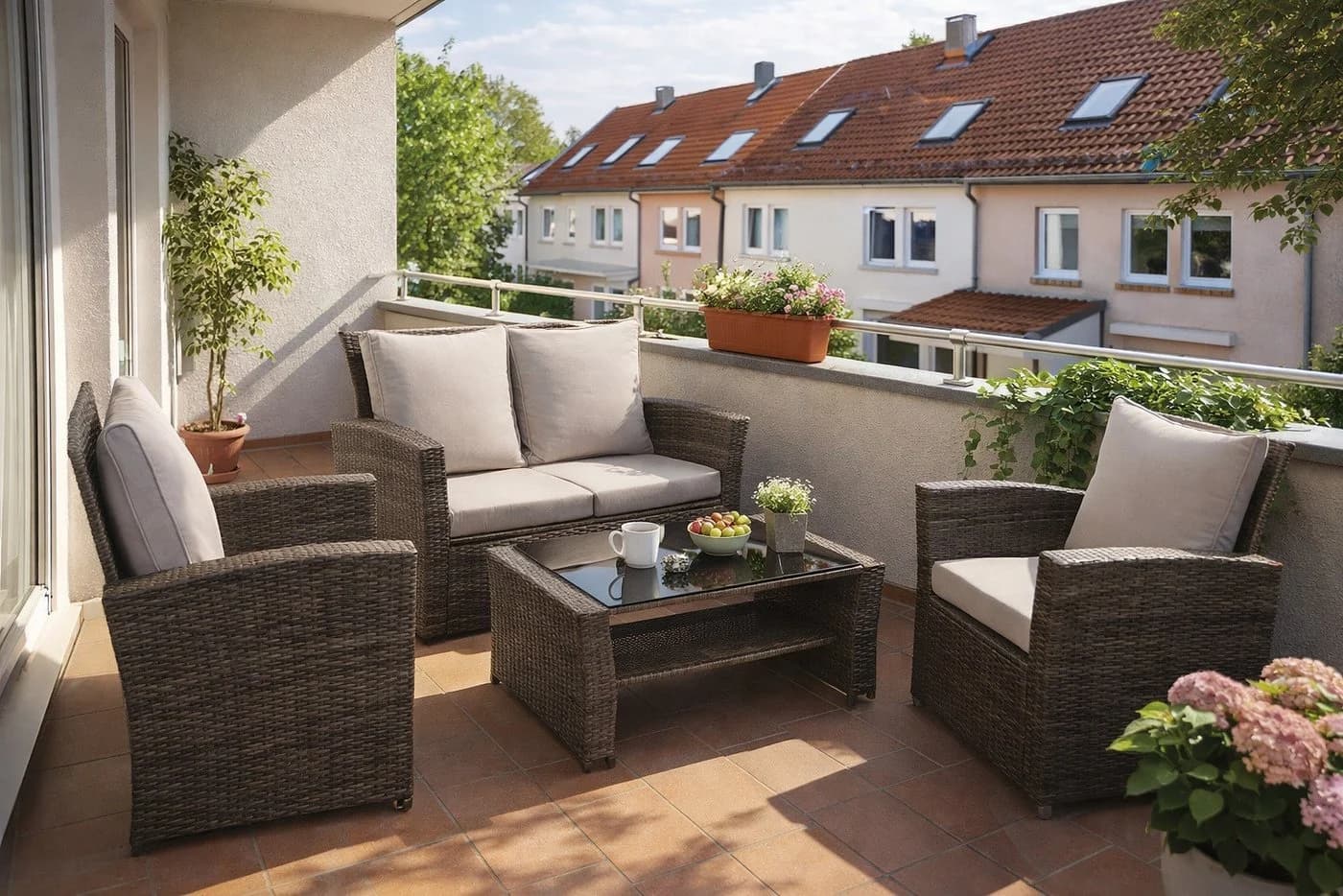 MeXo Gartenlounge-Set 4-tlg. Grau Poly Rattan mit Kissen & Stauraum - Bild 2