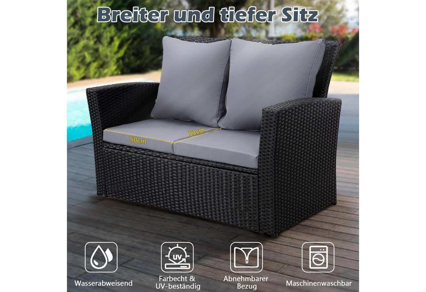 MeXo Gartenlounge-Set 4-tlg. Schwarz Poly Rattan mit Kissen - Bild 5