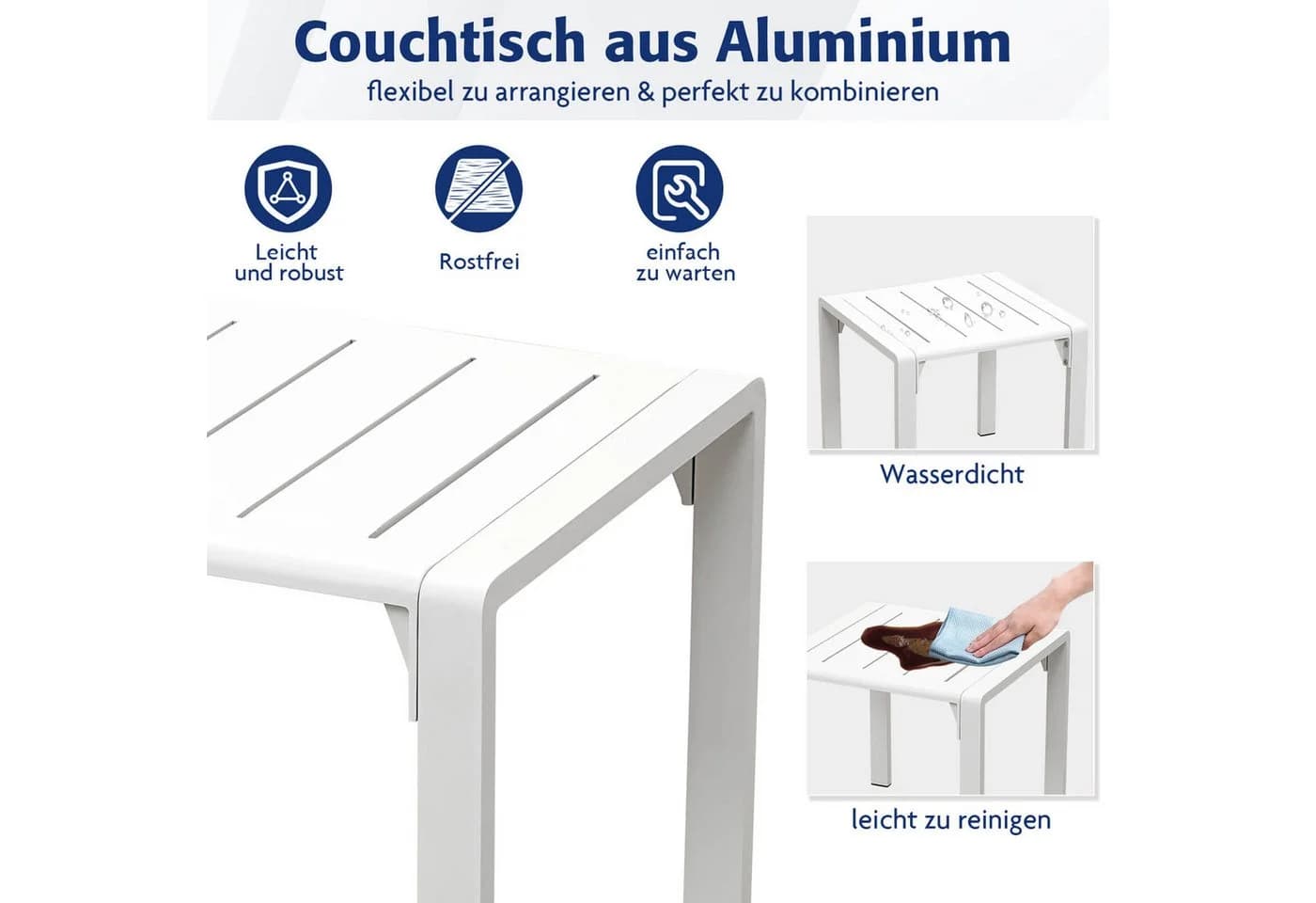 MeXo Aluminium Gartentisch Weiß Wetterfest & Rostfrei - Bild 3