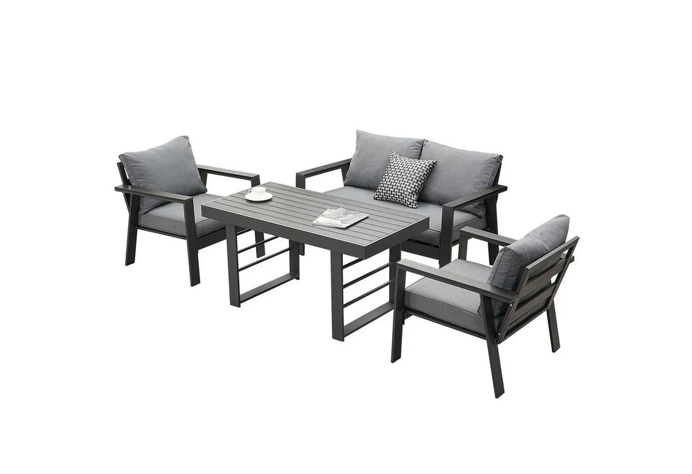 MeXo Gartenlounge-Set 4-tlg. Aluminium Grau mit WPC-Tisch