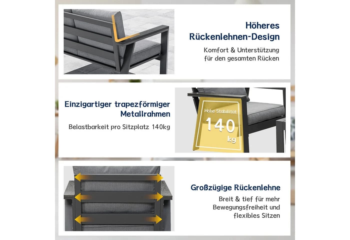 MeXo Gartenlounge-Set 4-tlg. Aluminium Grau mit WPC-Tisch - Bild 5