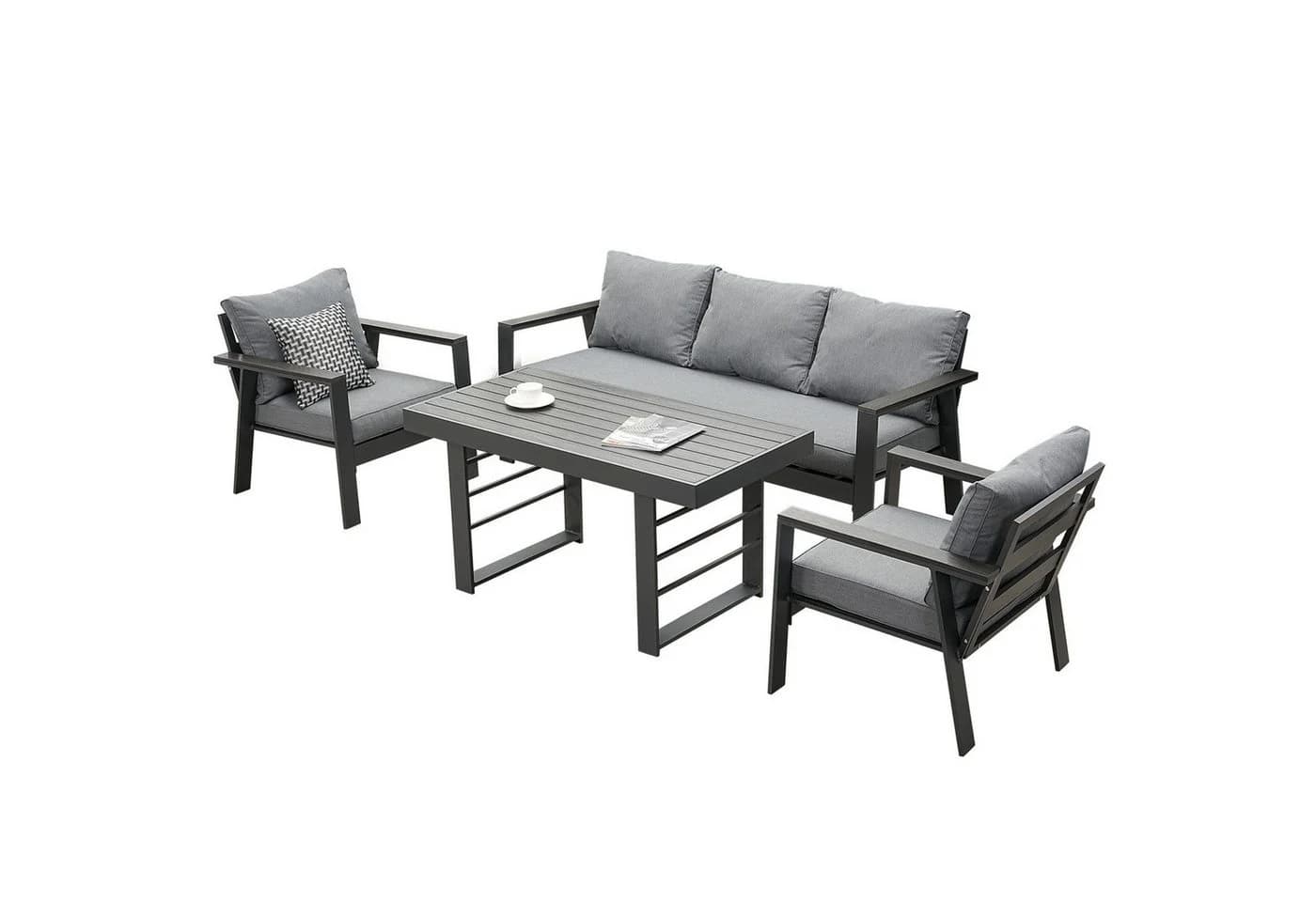 MeXo Gartenlounge-Set 4-tlg. Grau Aluminium mit Kissen