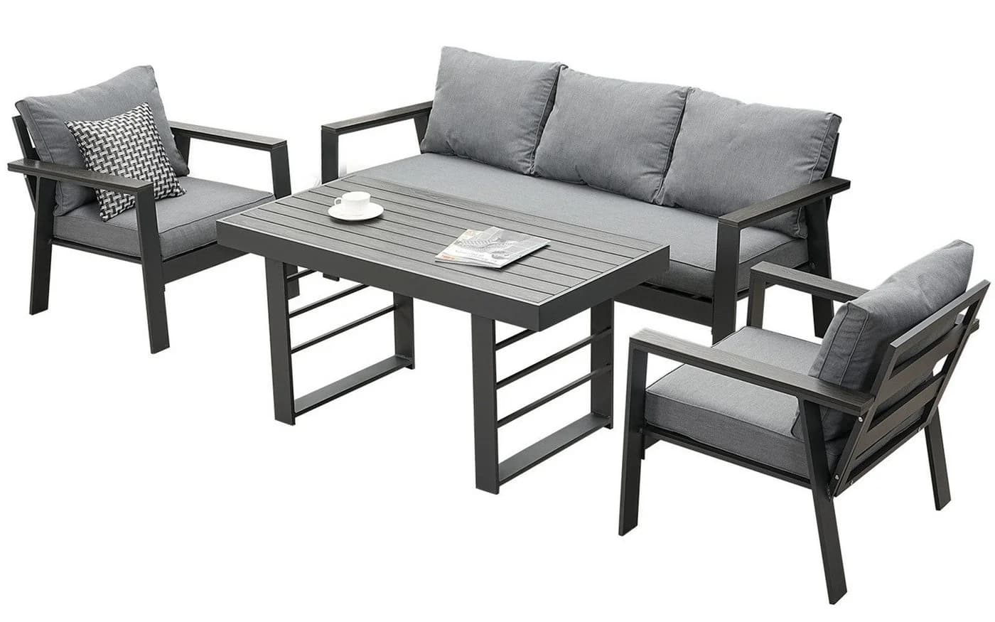 MeXo Gartenlounge-Set Aluminium 5-6 Personen, Wetterfestes Gartenmöbel Set