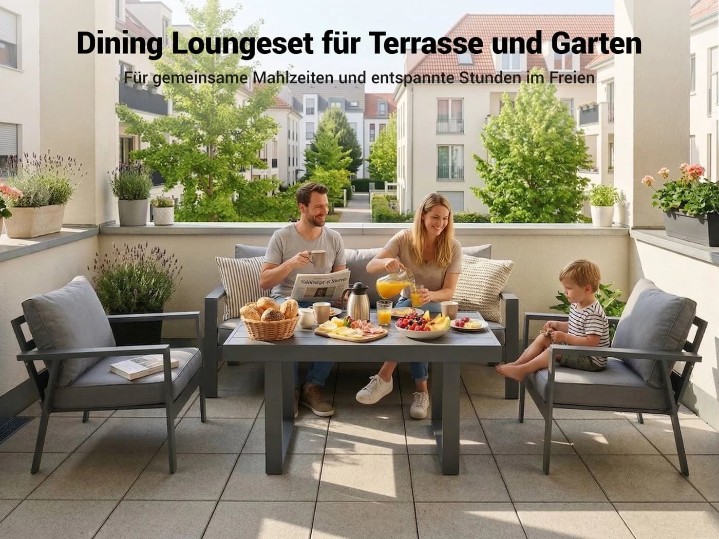 MeXo Gartenlounge-Set Aluminium 5-6 Personen, Wetterfestes Gartenmöbel Set - Bild 3