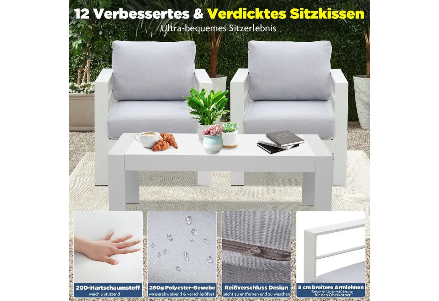 MeXo Gartenlounge-Set XXL Aluminium Outdoor Cremeweiß - Bild 5