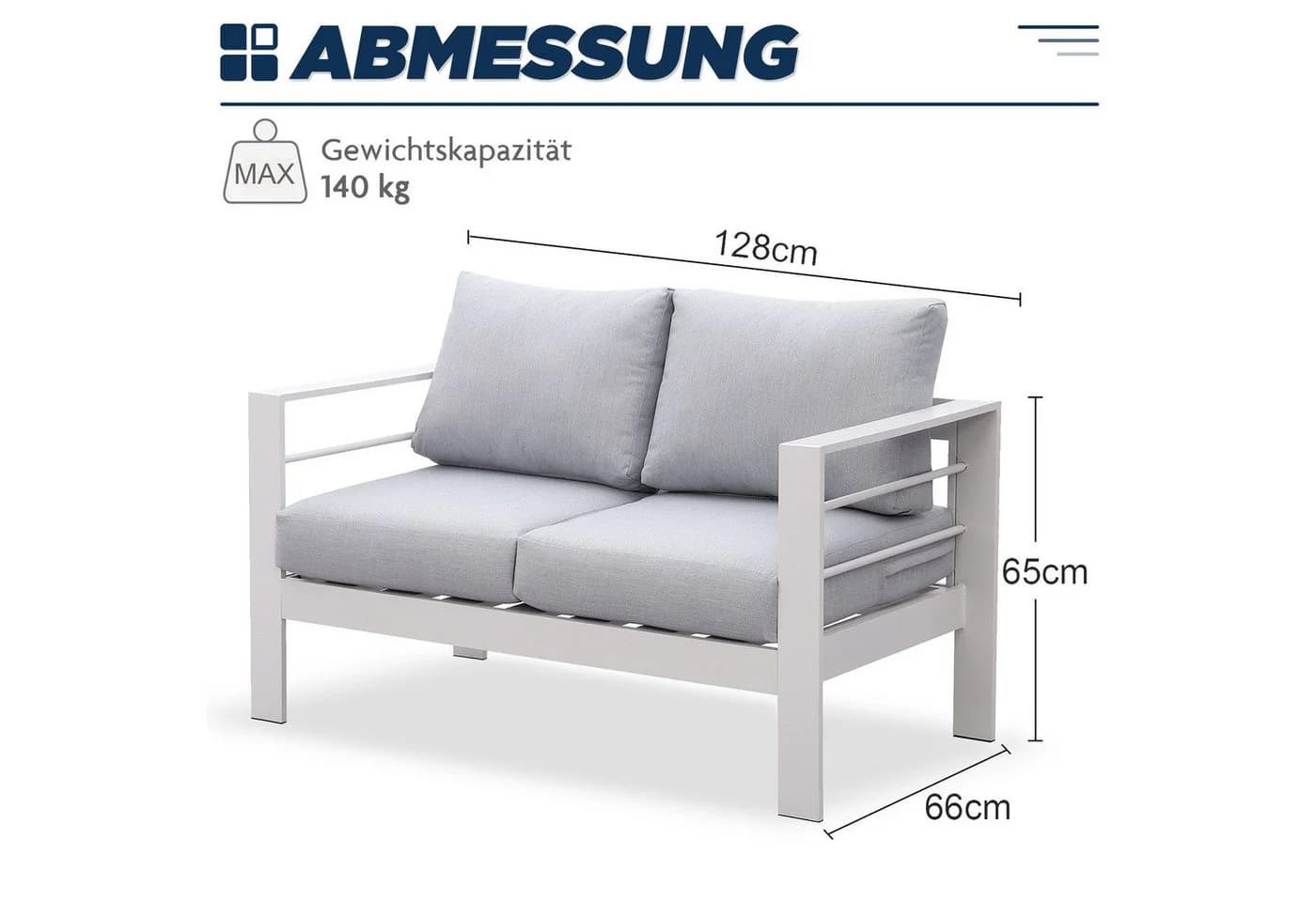MeXo Gartenlounge-Set XXL 2-Sitzer Aluminium Weiß Grau - Bild 3