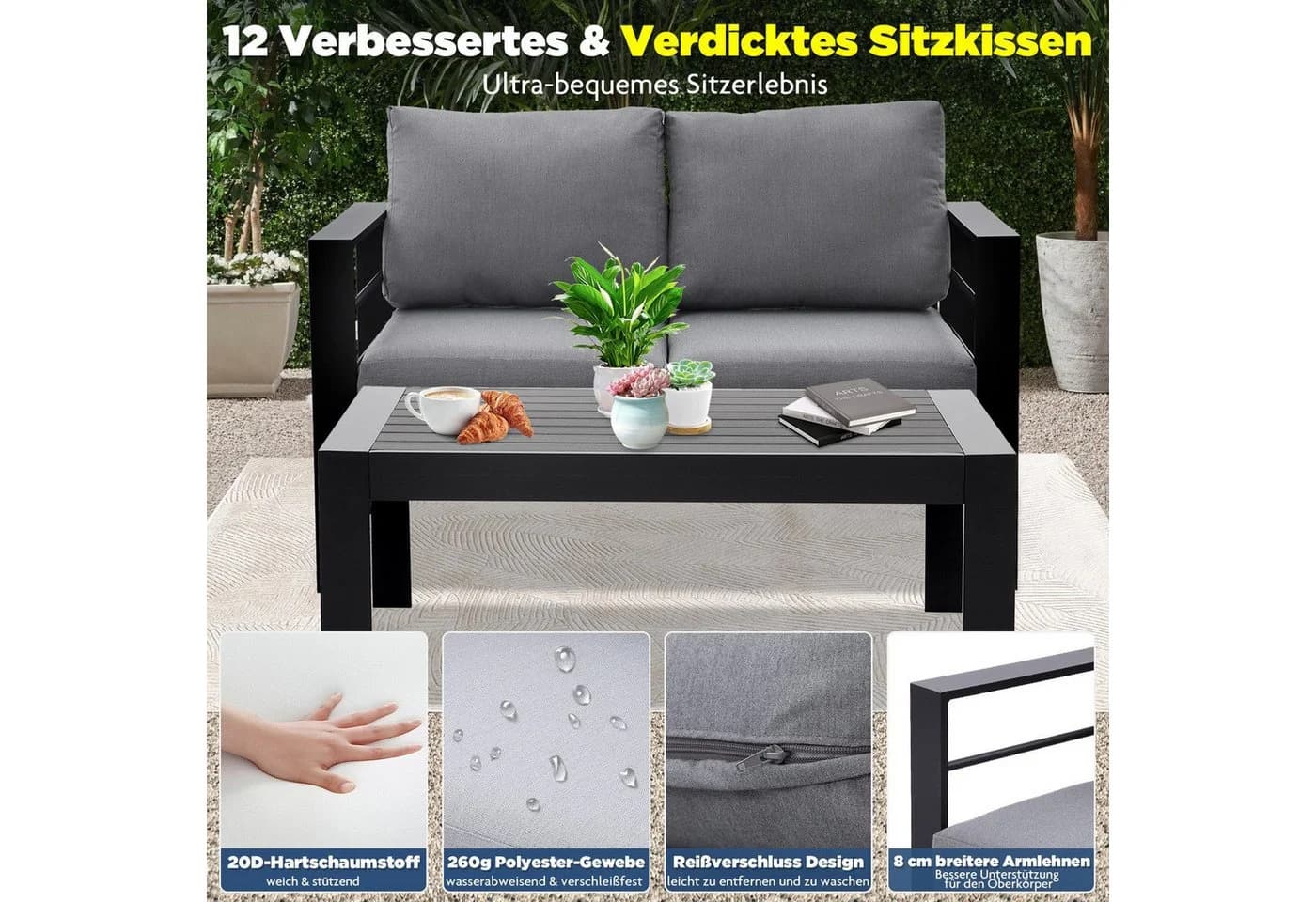 MeXo Loungesofa 2-Sitzer Aluminium Schwarz Outdoor - Bild 5