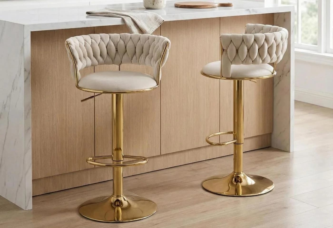 LVHOM Barhocker Set 2-tlg. Silber/Gold Höhenverstellbar 360° Drehbar - Bild 2