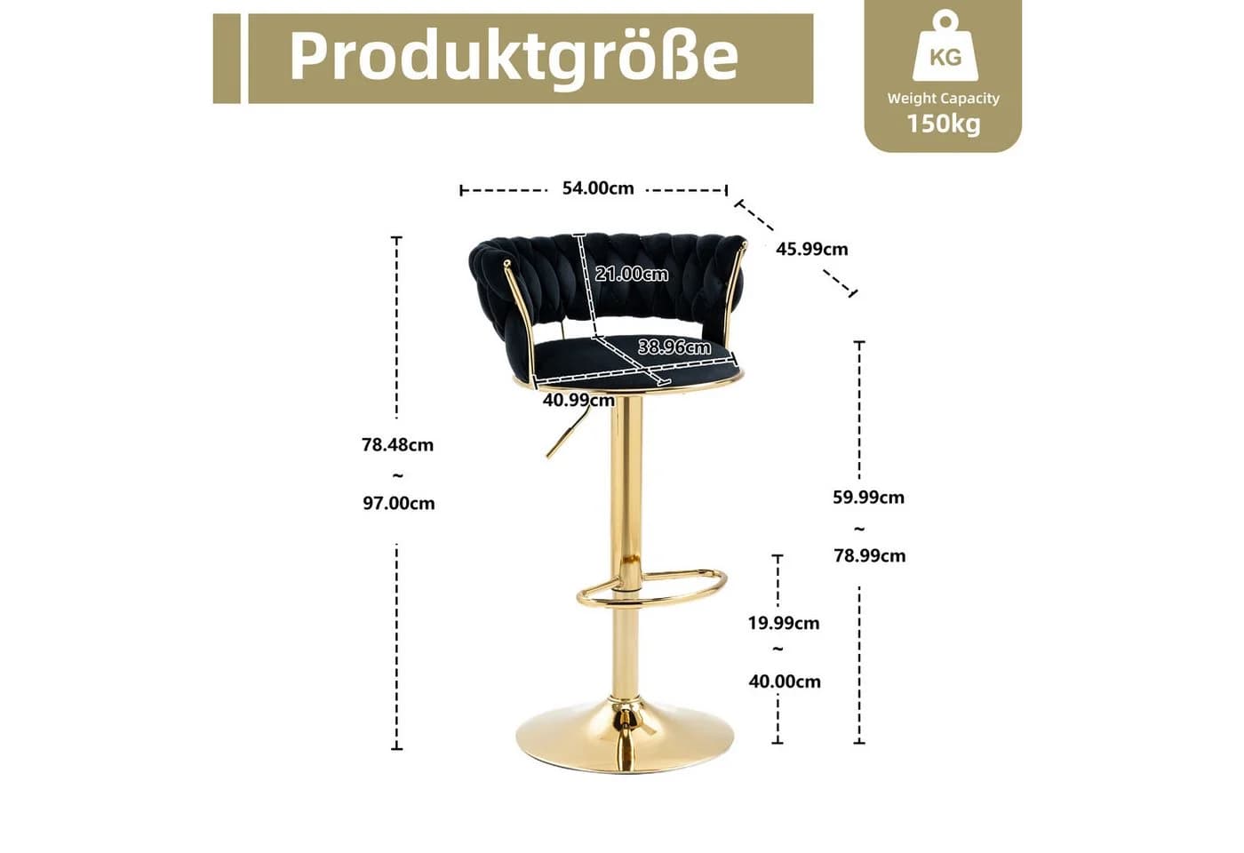 LVHOM Barhocker Set 2 St. Silber/Gold Höhenverstellbar 360° Drehbar - Bild 3