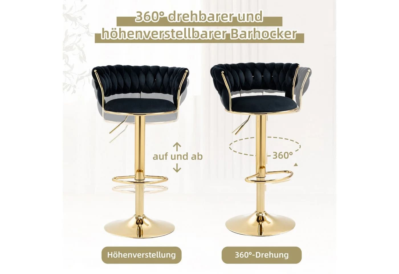 LVHOM Barhocker Set 2 St. Silber/Gold Höhenverstellbar 360° Drehbar - Bild 4