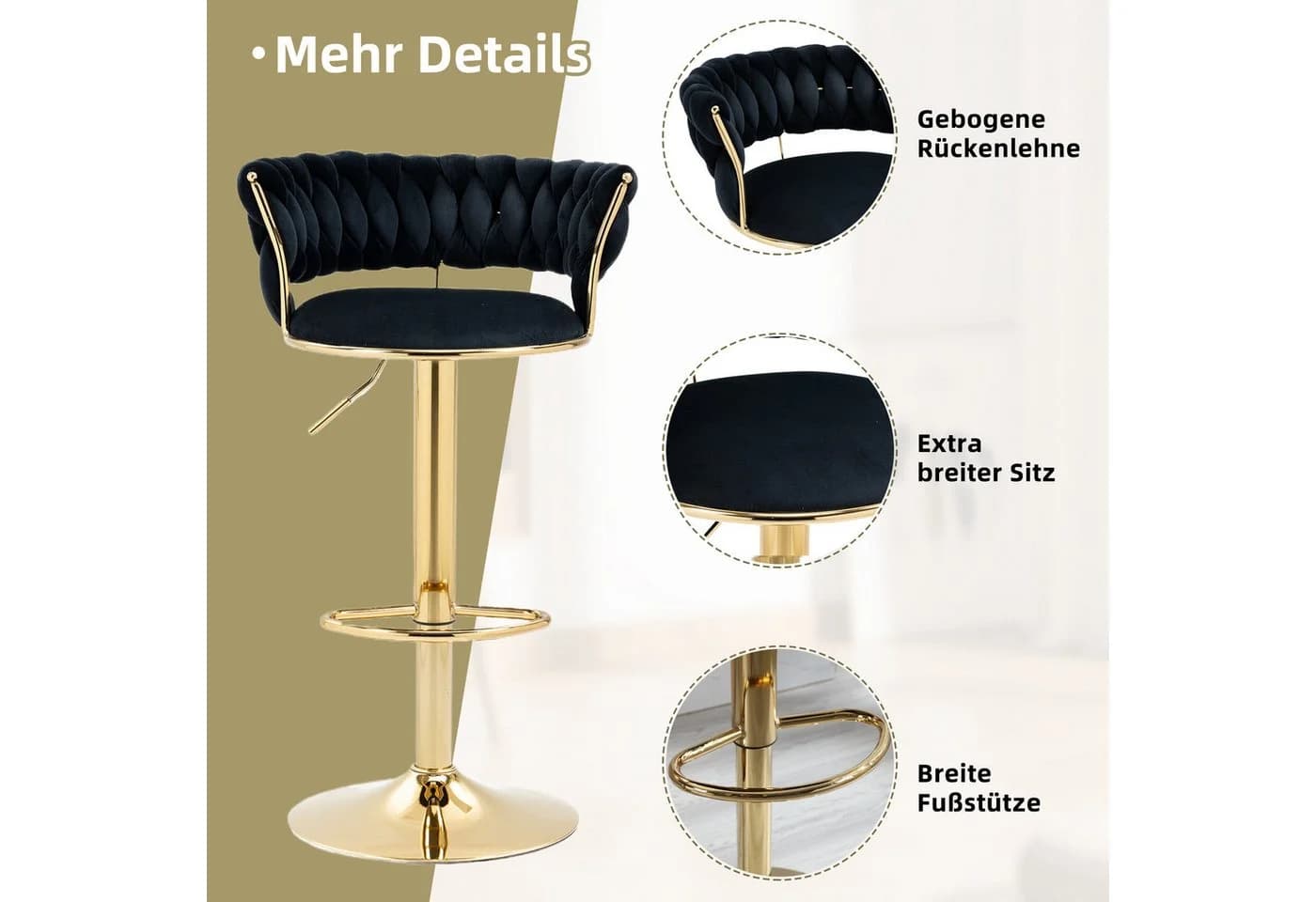 LVHOM Barhocker Set 2 St. Silber/Gold Höhenverstellbar 360° Drehbar - Bild 5