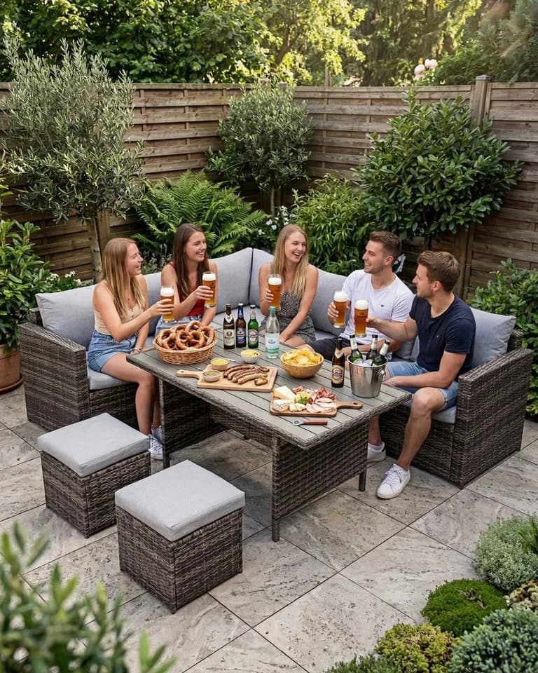 MeXo Gartenlounge-Set 7-tlg. Grau Polyrattan mit Kissen - Bild 4