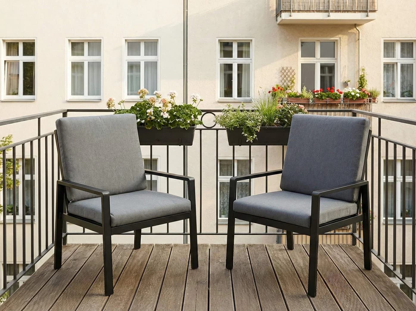 MeXo Gartenstuhl Aluminium Schwarz mit Kissen - Bild 2