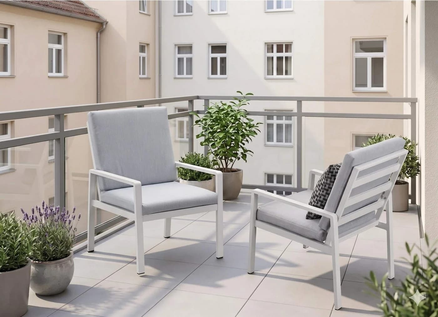 MeXo Gartenstuhl 2er Set Aluminium Weiß mit Kissen - Bild 2