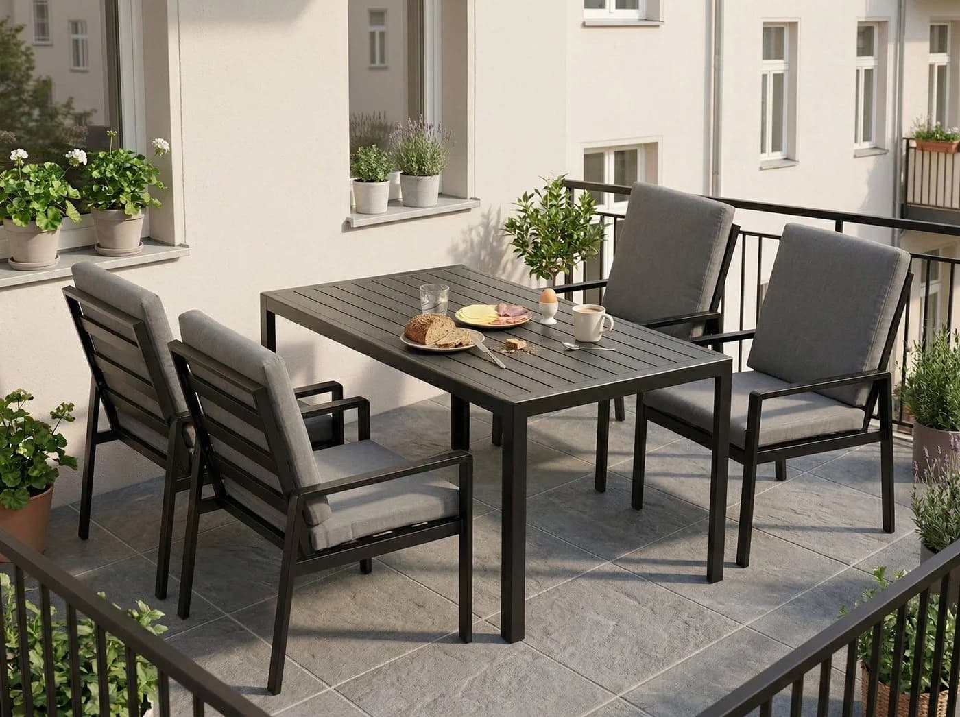 MeXo Gartenlounge-Set 5-tlg. Aluminium Schwarz mit Kissen - Bild 2