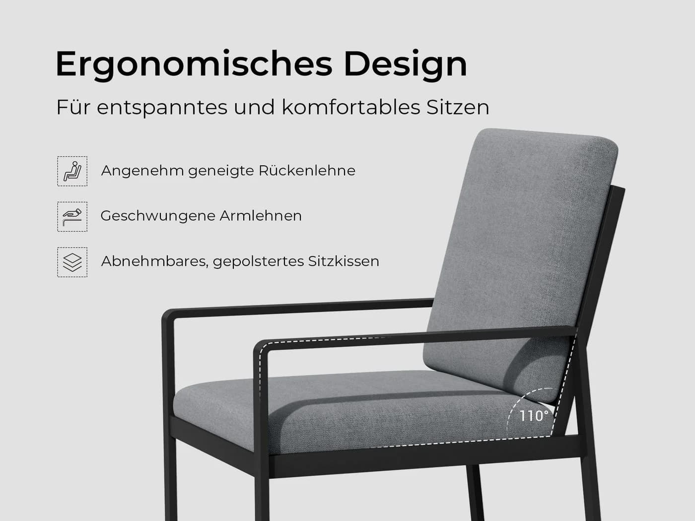 MeXo Gartenlounge-Set 5-tlg. Aluminium Schwarz mit Kissen - Bild 5